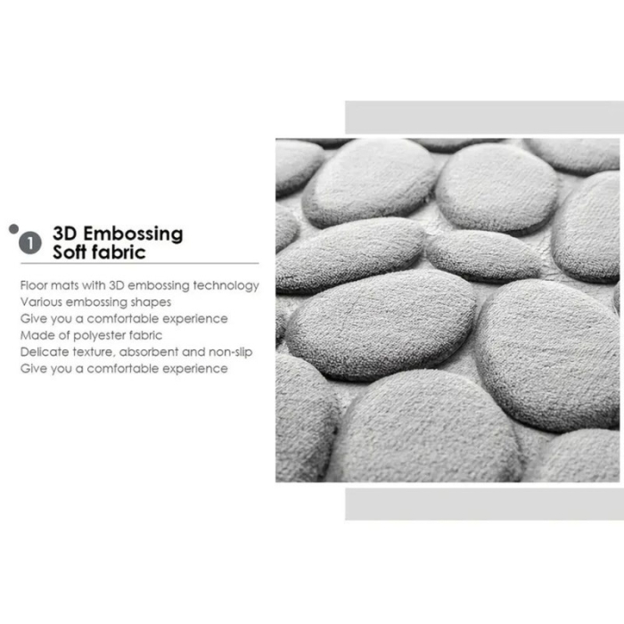 Covoras de baie din Poliester si spuma de memorie model pietre anti-derapant ultra-absorbant Gri 60 x 40 cm - IoArtify.ro [7]