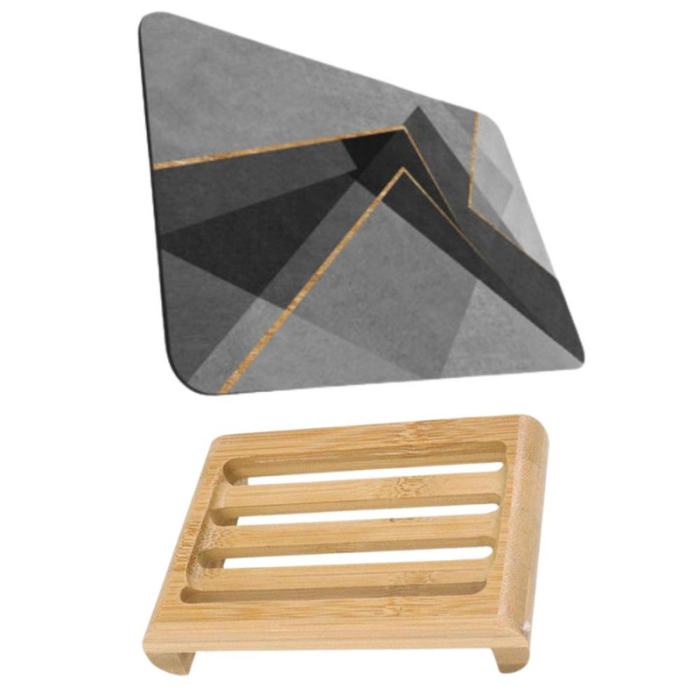 Set Premium Baie: Covoras Absorbant Diaton & Sapuniera Bambus, Eleganță și Siguranță în Baia Ta [1]