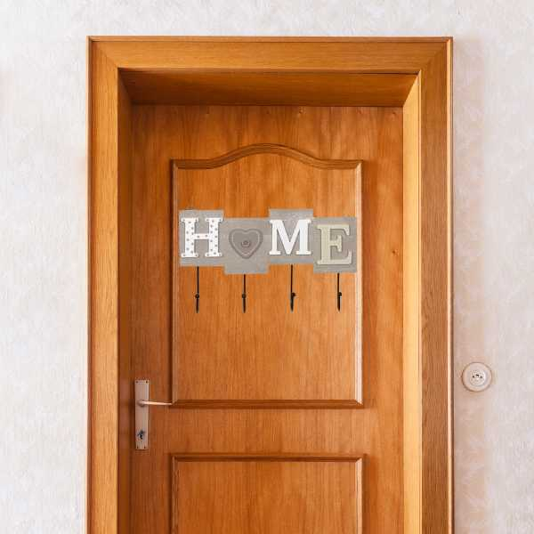 Cuier din Lemn cu 4 Carlige Metalice Model Home 28 x 16.5 cm Gri - IoArtify.ro [3]