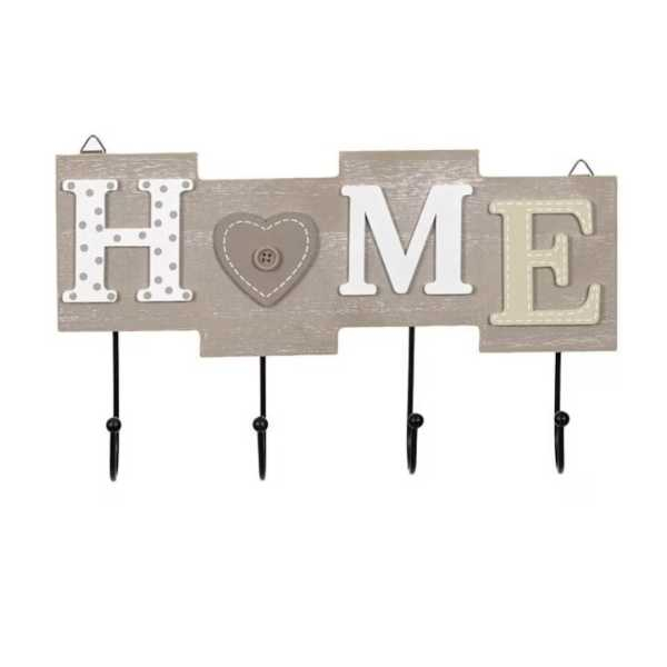 Cuier din Lemn cu 4 Carlige Metalice Model Home 28 x 16.5 cm Gri - IoArtify.ro [2]