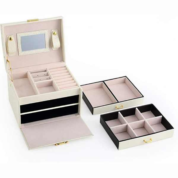 Cutie de Bijuterii Mercaton din Piele Ecologica tip Valiza cu 3 Compartimente 17x13x7 cm Crem – IoArtify.ro [3]