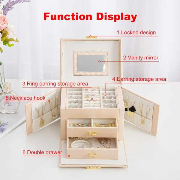 Cutie de Bijuterii din Piele Ecologica tip Valiza cu 3 Compartimente Roz capacitate mare - IoArtify.ro [6]