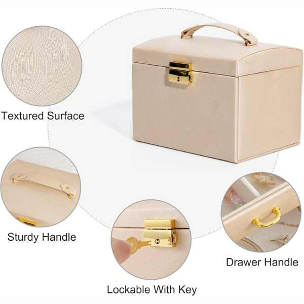 Cutie de Bijuterii din Piele Ecologica tip Valiza cu 3 Compartimente Roz capacitate mare - IoArtify.ro [5]