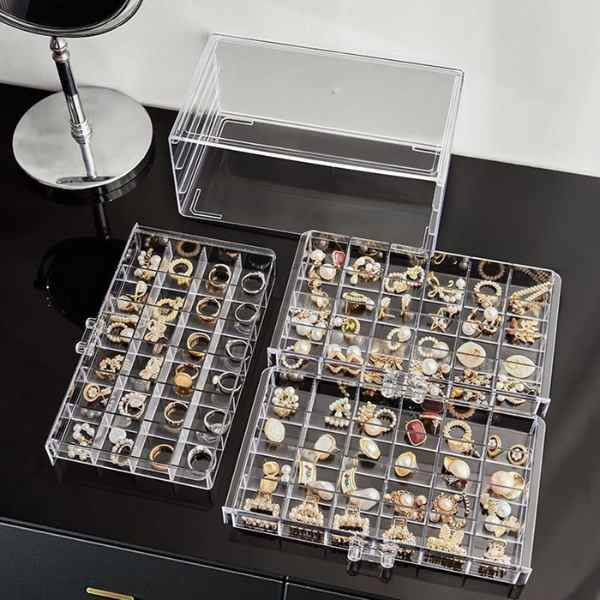 Organizator Elegant pentru Bijuterii și Accesorii Mici - 3 Sertare cu 72 Compartimente Transparentă [6]