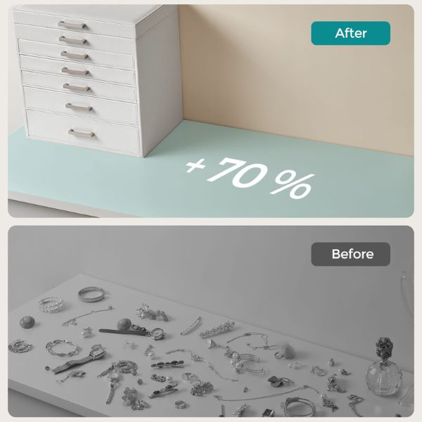 Cutie pentru Bijuterii si Ceasuri cu 5 Sertare si Oglinda din MDF si Catifea 30.2 x 21 x 31.3 cm Alb – IoArtify.ro [9]