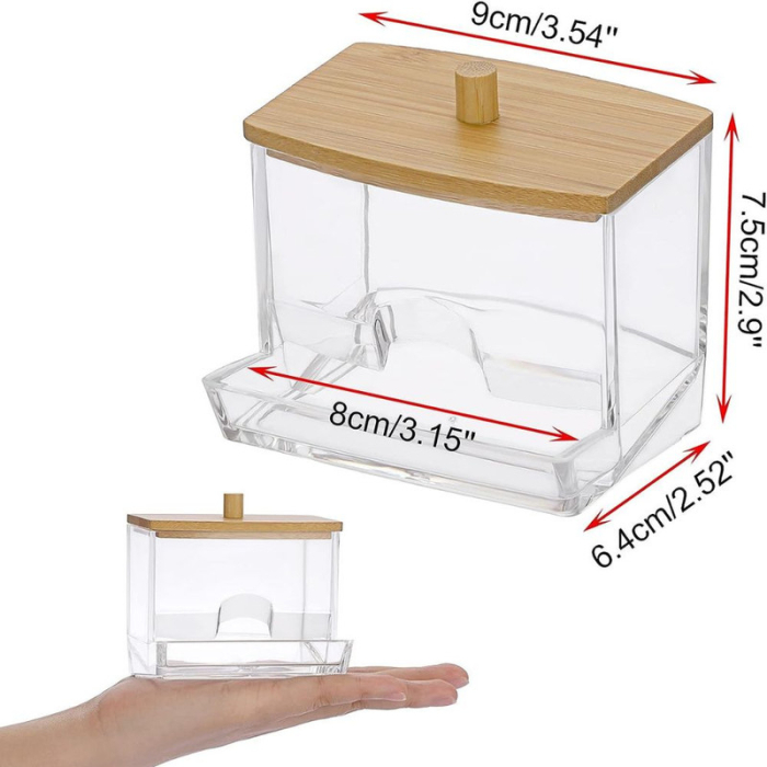 Cutie pentru Depozitare Betioase de Ureche din Plastic cu Capac din Lemn de Bambus 9 x 7.5 cm – IoArtify.ro [3]