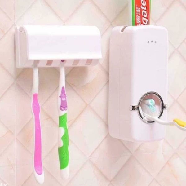 Dozator Pasta de Dinti si cu Suport pentru 5 Periute Auto-Adeziv Fixare pe Perete Alb Capacitate 250ml – IoArtify.ro [7]