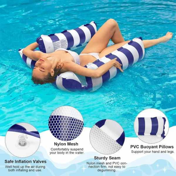 Fotoliu Gonflabil Pentru Piscina sau la Plaja 100 cm x 100 cm Maxim 180 Kg Alb cu Albastru Inchis - IoArtify.ro [6]