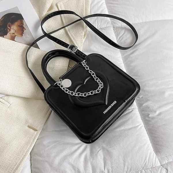 Geanta de Umar cu Lantic Model cu Inimioara Piele Ecologica 19.5 cm x 16.5 cm x 6 cm Negru - IoArtify.ro [3]