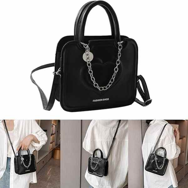 Geanta de Umar cu Lantic Model cu Inimioara Piele Ecologica 19.5 cm x 16.5 cm x 6 cm Negru - IoArtify.ro [2]