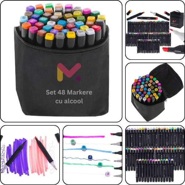 Ghiozdan pentru Copii Impermeabil cu Port USB 30 x 14 x 47 cm Violet cu Rola Hartie Autoadeziva pentru Desenat 3 m x 30 cm Model Printese si 48 Markere Colorate – IoArtify.ro [6]