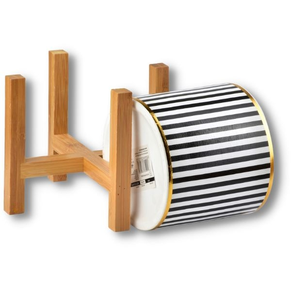 Ghiveci ceramic pentru flori Luxury cu suport din lemn diametru 12,5 cm înălțime 16,5 cm Alb Negru Auriu – IoArtify.ro [2]