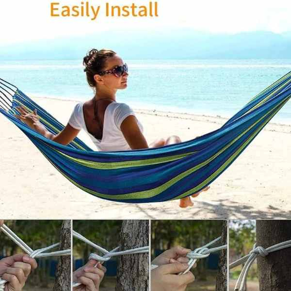 Relaxare în aer liber cu hamacul multicolor din bumbac, 185x80cm, suport până la 120kg [5]