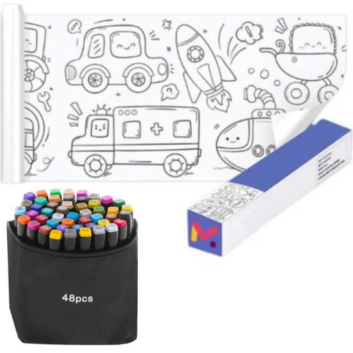Hartie Autoadeziva si Decupabila pentru Desenat si Colorat Model Masini cu 48 Markere cu 2 Capete si Geanta de Depozitare – IoArtify.ro [1]