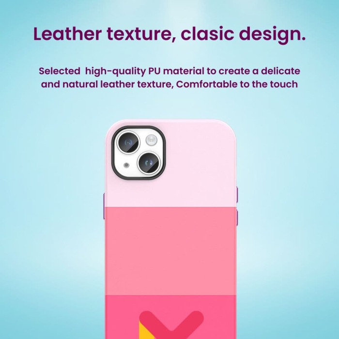 Husa de Protectie din Piele Ecologica cu Armaturi pe Margini pentru Iphone 14 Roz Multicolor rezistenta la socuri – IoArtify.ro [6]