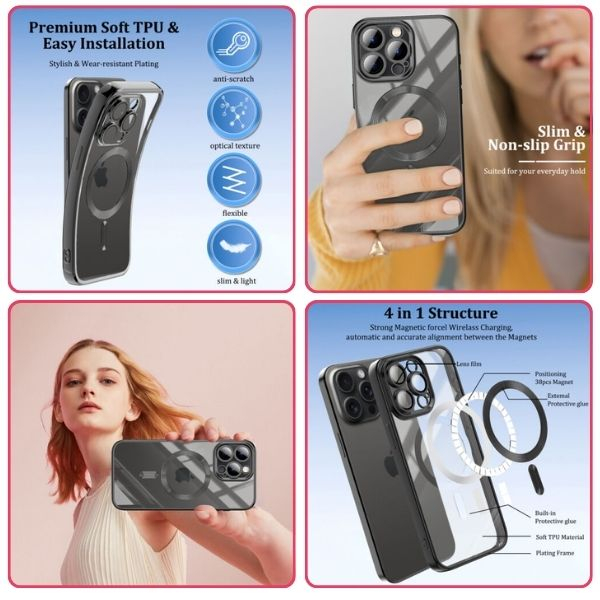 Husa pentru iPhone 16 TPU cu Margine Neagră și Protecție Cameră MagSafe Anti-Galbenire - IoArtify.ro [6]