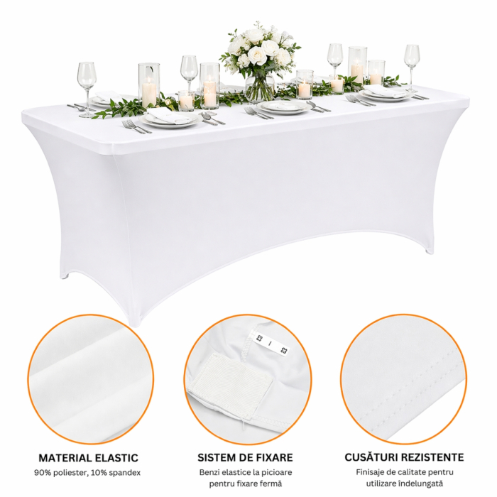 Husa pentru masa dreptunghiulara albă elastica dimensiune 180 x 70 x 74 cm - IoArtify.ro [2]