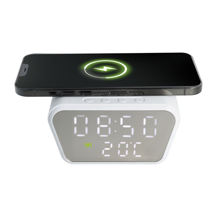 Incarcator Wireless Fast Charging 15W cu Ceas Digital si Termometru incorporat 11 x 8 x 6.5 cm Alb - IoArtify.ro [2]