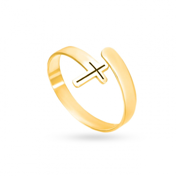 Inel Cross din Aur 14K Personalizabil cu Nume sau Mesaj – Bijuterie Religioasă Elegantă și Unică [2]
