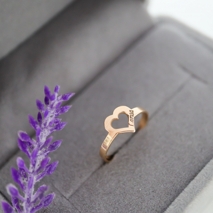 Inel cu inimioară personalizabilă din aur 14K – Eleganță și dragoste, cadou perfect pentru momente speciale [5]