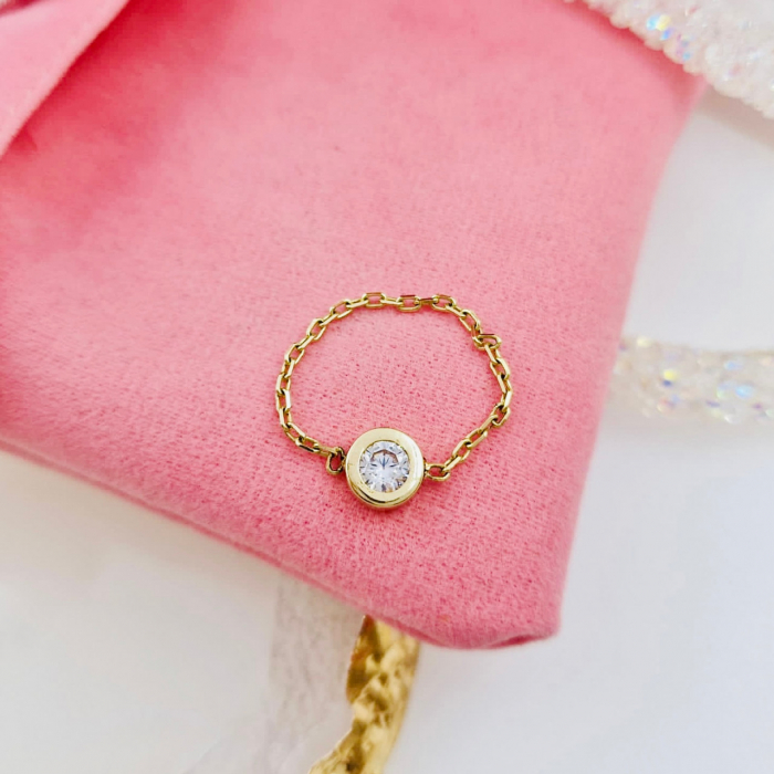 Inel din aur 14K cu cristal și lănțișor, bijuterie elegantă și rafinată pentru orice ocazie [3]