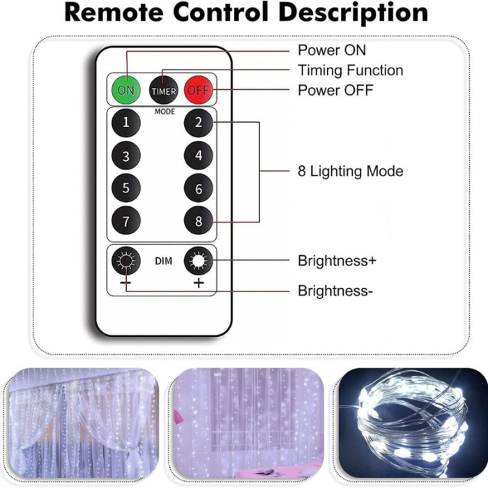 Instalatie de Craciun cu telecomanda Perdea de lumini 3 x 3 m 300 LED-uri Alb Rece – IoArtify.ro [6]