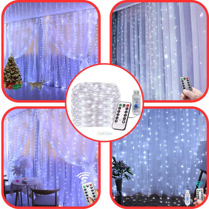Instalatie de Craciun cu telecomanda Perdea de lumini 3 x 3 m 300 LED-uri Alb Rece – IoArtify.ro [8]