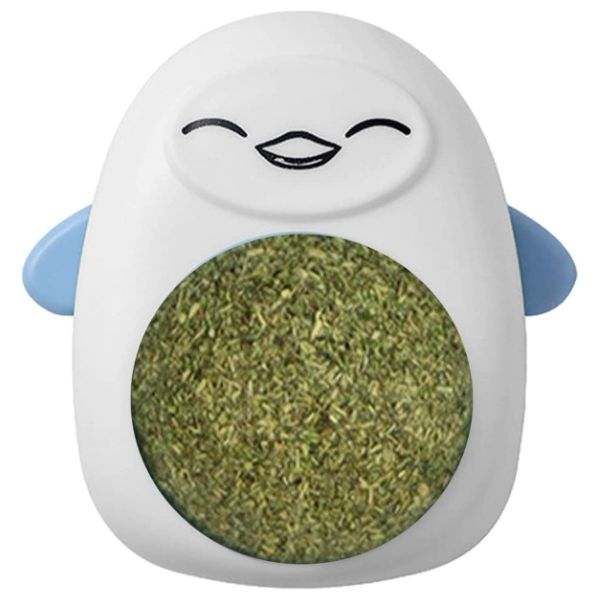 Jucarie interactiva Model Pinguin pentru pisicute cu minge rotativa 360 grade din iarba Catnip 4.3 x 6 cm Albastru – IoArtify.ro [2]