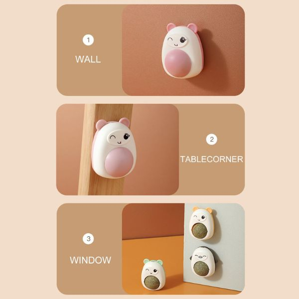 Jucarie interactiva Model Ursulet pentru pisicute cu minge rotativa 360 grade din iarba Catnip 4.3 x 6 cm Roz – IoArtify.ro [5]