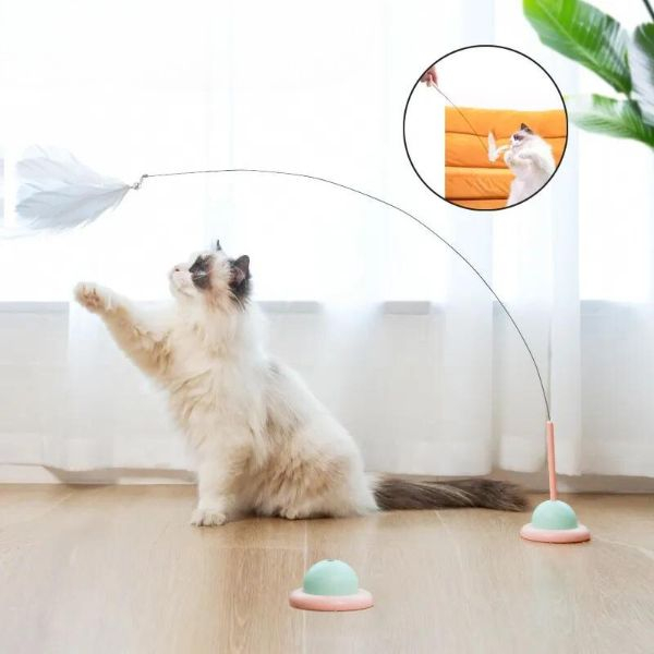Jucarie interactiva pentru pisicute cu ventuza, clopotei și rotire 360°, 90 cm, Alb — Distractie și stimulare mentala! [3]