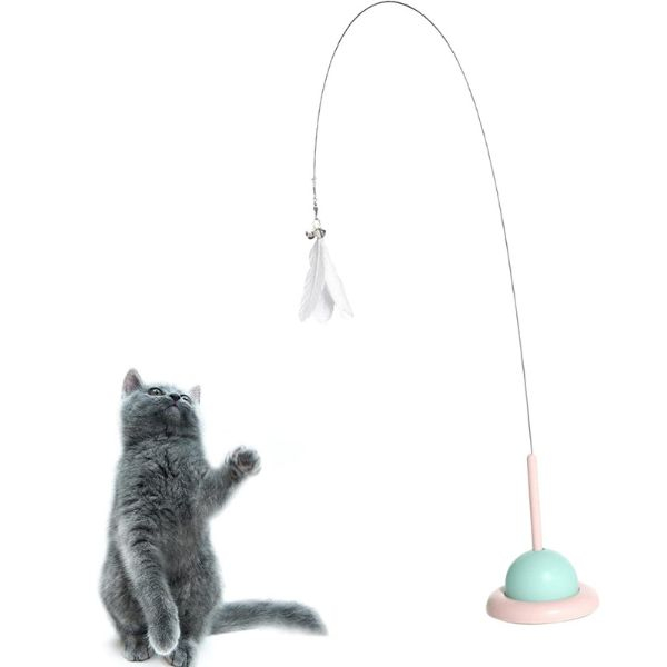 Jucarie interactiva pentru pisicute cu ventuza bara flexibila din otel pana si clopotei 90 cm Alb – IoArtify.ro [7]