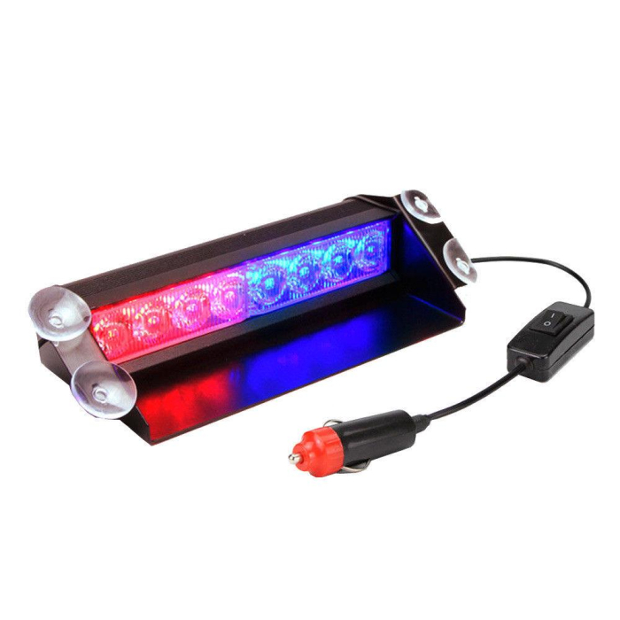 Lampa stroboscopica pentru parbriz montaj cu ventuze culori Rosu Albastru putere 8W alimentare 12V - IoArtify.ro [3]