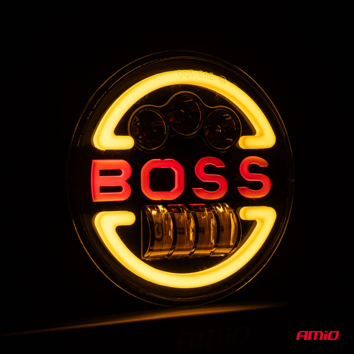 Lampa Suplimentara LED pentru Vehicule Off-Road ATV SSV cu inscriptie BOSS Faza Lunga si Faza Scurta tensiune 9 36V diametru 170 mm – IoArtify.ro [5]