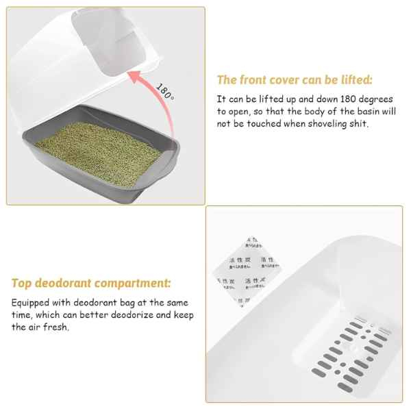 Litiera Acoperită pentru Pisici Mercaton cu Filtru, Lopată, Design Modern și Igienic, Alb-Gri [7]