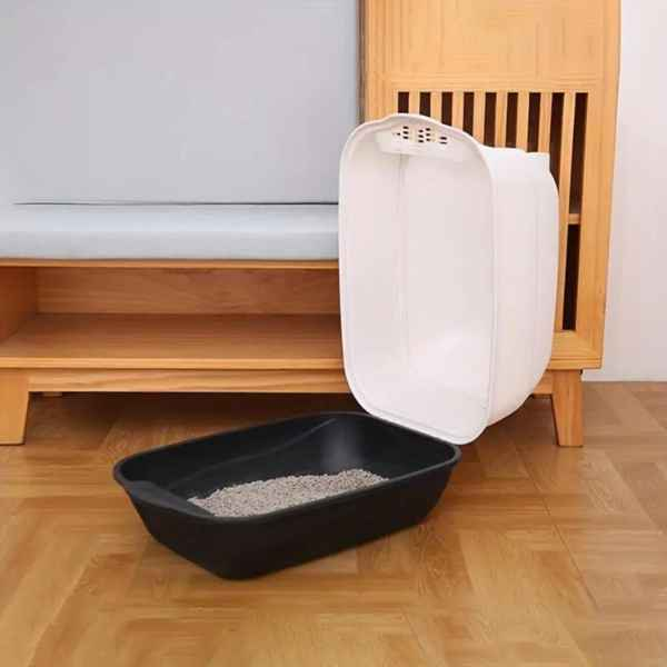 Litiera Acoperită pentru Pisici Mercaton cu Filtru, Lopată, Design Modern și Igienic, Alb-Gri [5]