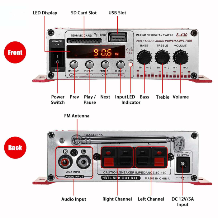 MINI amplificator auto AVX-MRS430 40W stereo cu radio FM și citire USB SD – IoArtify.ro [3]