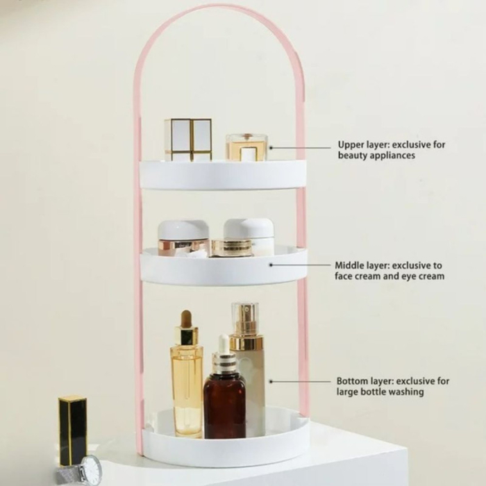 Organizator portabil pentru cosmetice cu mâner și 3 rafturi din Plastic PP 19.5 x 50 cm Roz - IoArtify.ro [7]