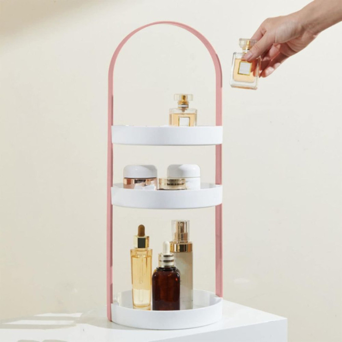 Organizator portabil pentru cosmetice cu mâner și 3 rafturi din Plastic PP 19.5 x 50 cm Roz - IoArtify.ro [6]
