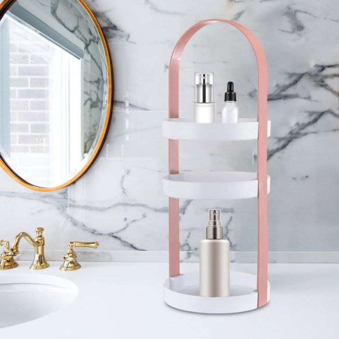 Organizator portabil pentru cosmetice cu mâner și 3 rafturi din Plastic PP 19.5 x 50 cm Roz - IoArtify.ro [3]