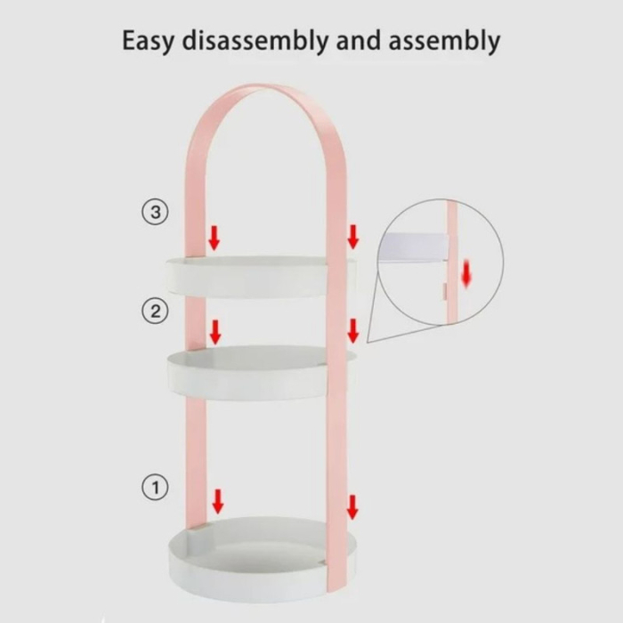 Organizator portabil pentru cosmetice cu mâner și 3 rafturi din Plastic PP 19.5 x 50 cm Roz - IoArtify.ro [8]