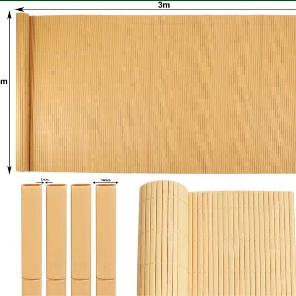 Paravan Decorativ din PVC Imitatie Bambus Natural 1300 g pe metru patrat 3 x 1 m Maro Rezistent UV – IoArtify.ro [4]