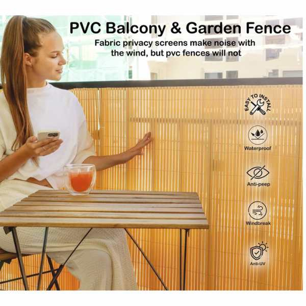 Paravan Decorativ din PVC Imitatie Bambus Natural 1300 g pe metru patrat 3 x 1 m Maro Rezistent UV – IoArtify.ro [6]