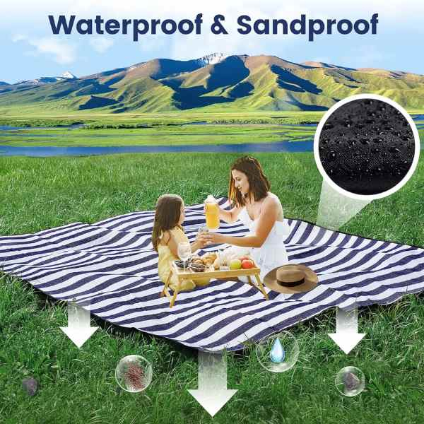 Patura pentru Picnic sau Plaja Pliabila Model Geanta Impermeabila Oxford 200 x 145 cm Albastru - IoArtify.ro [6]