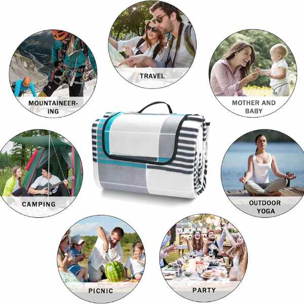 Patura pentru Picnic sau Plaja Pliabila Model Geanta Impermeabila PE 200 x 150 cm Albastru - IoArtify.ro [7]
