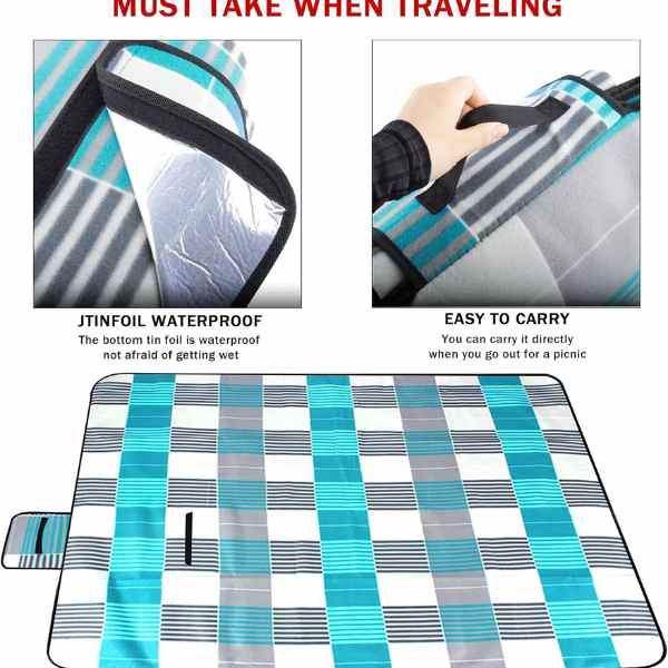 Patura pentru Picnic sau Plaja Pliabila Model Geanta Impermeabila PE 200 x 150 cm Albastru - IoArtify.ro [5]