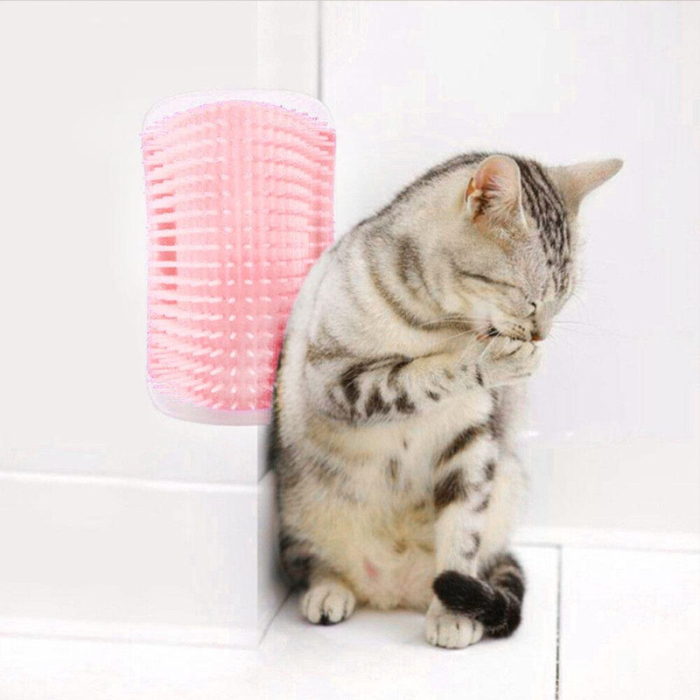 Perie de masaj si curatarea blanii cu iarba Catnip pentru pisicute montaj pe colturi 8.5 x 12.5 cm Roz – IoArtify.ro [7]