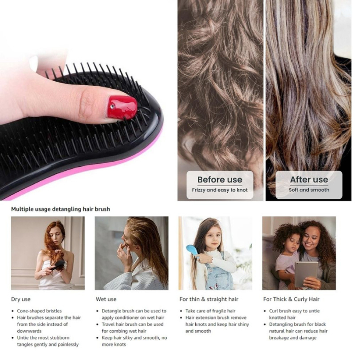 Perie de Par cu Dinti Rari Forma Rotunjita pentru Scalp 19 x 7 cm Roz – IoArtify.ro [5]