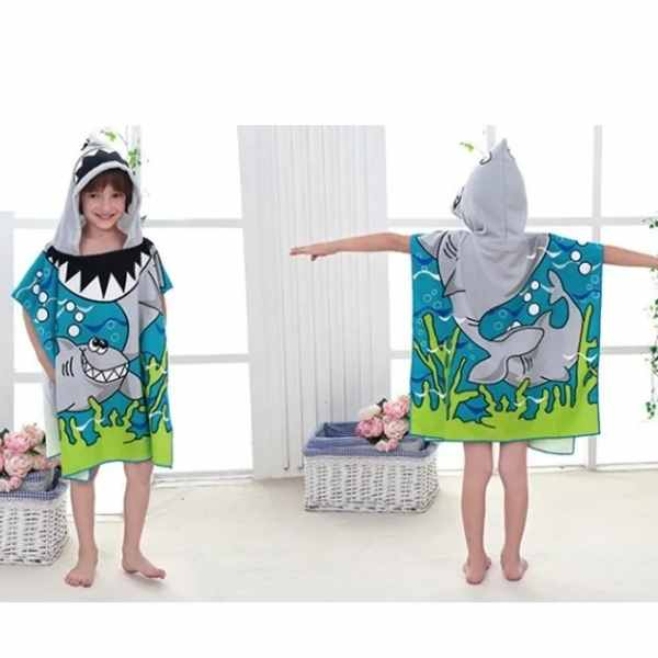 Prosop de Baie Pentru Copii Tip Halat din Microfibra 250 g/m² 58 x 57 cm Model cu Rechin - IoArtify.ro [2]