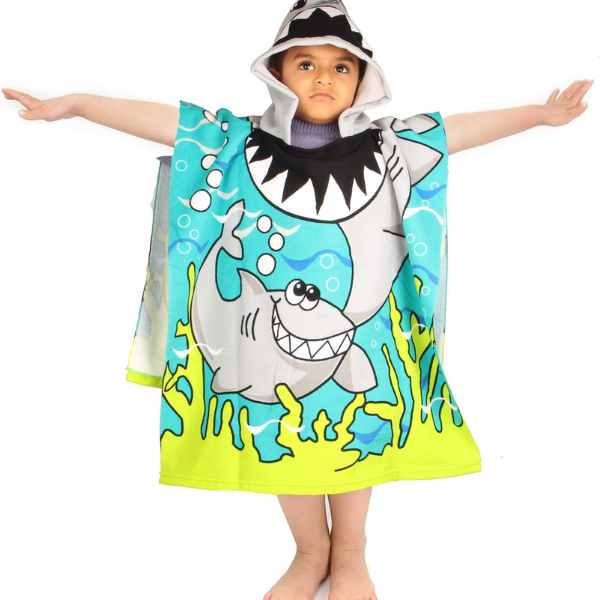 Prosop de Baie Pentru Copii Tip Halat din Microfibra 250 g/m² 58 x 57 cm Model cu Rechin - IoArtify.ro [3]