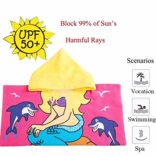 Prosop de Baie Pentru Copii Tip Halat din Microfibra 250 g/m² 58 x 57 cm Model cu Sirena - IoArtify.ro [3]